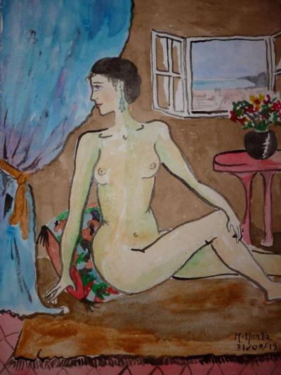 Femme nue au rideau